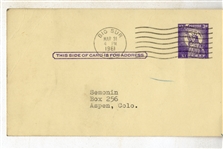Hunter Thompson Postcard From Big Sur in 1961 -- ''...you might think it odd that I have not asked what your book 'is about'...''